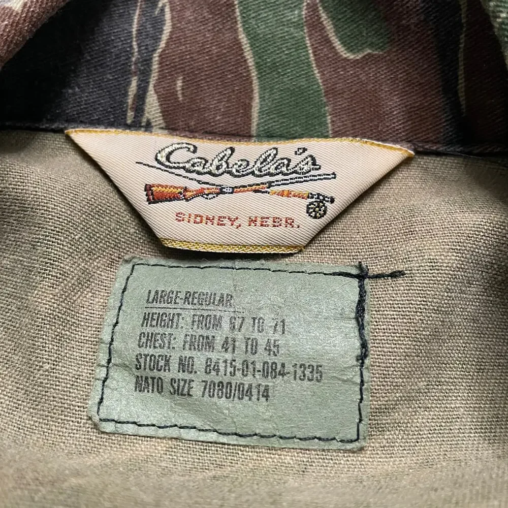 Vintage Cabela's Tiger Stripe Camo Combat Coat Large Military Field Jacket USA